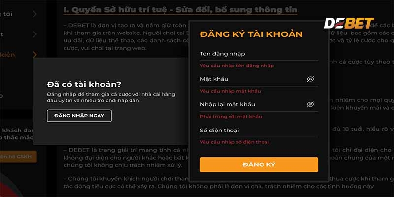 Hướng dẫn khắc phục các lỗi thường gặp khi Đăng Ký DEBET